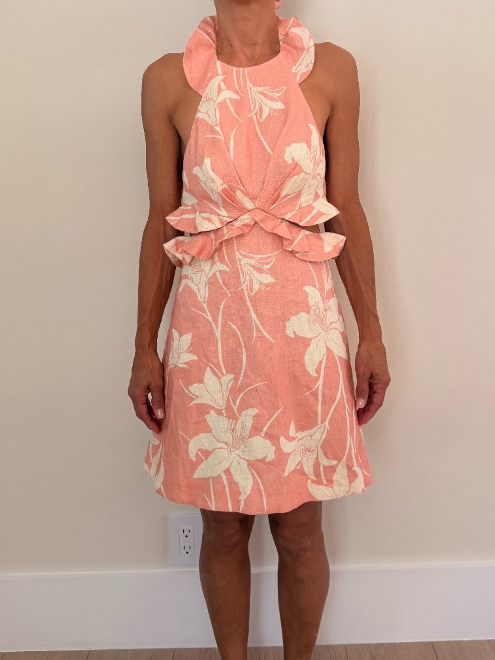 Zimmermann Acadian Tie Back Mini Dress Pink Ivory Floral Size 0